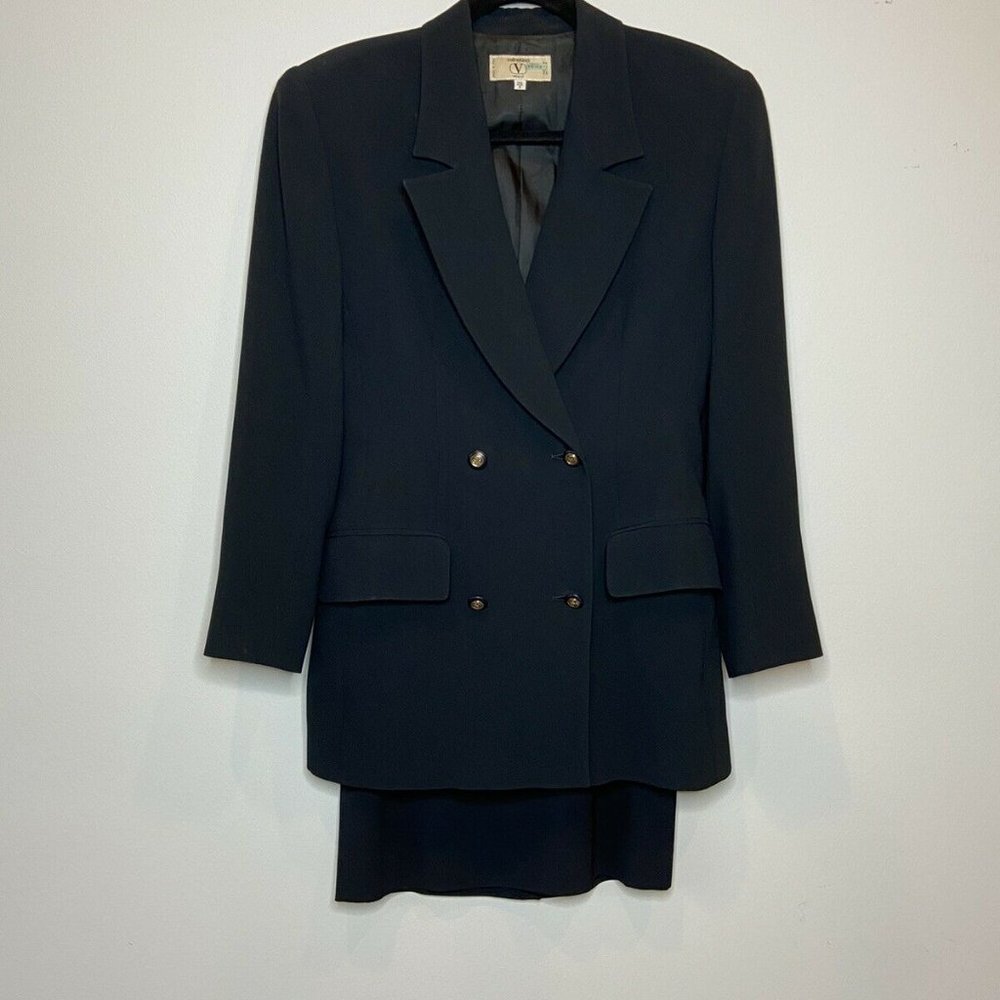 VTG Valentino Iconic Designer Double Breasted Black Skirt Suit Italy 4 (38)